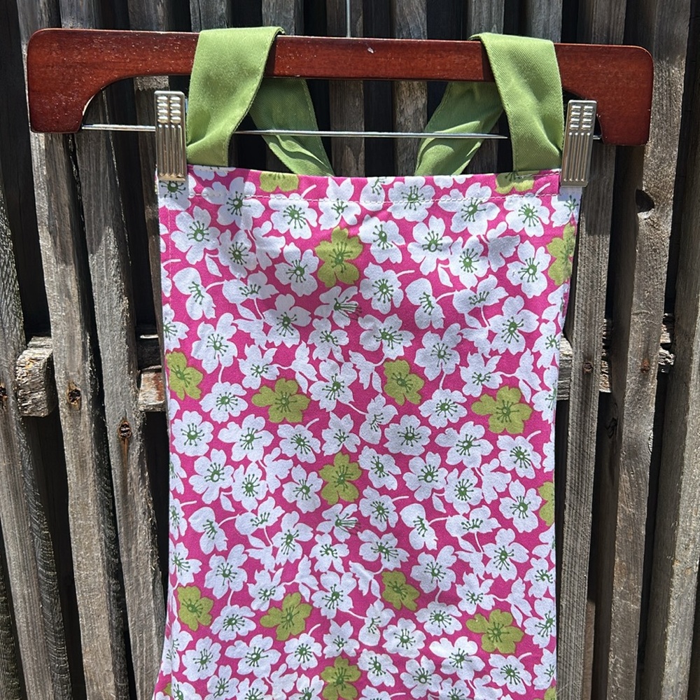 Laura Ashley chef apron hot pink green and white floral print 100% cotton 32” - Picture 3 of 9